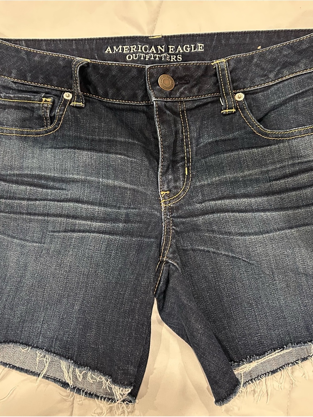 American Eagle Outfitters Indigo Blue Frayed Denim Shorts Size 14